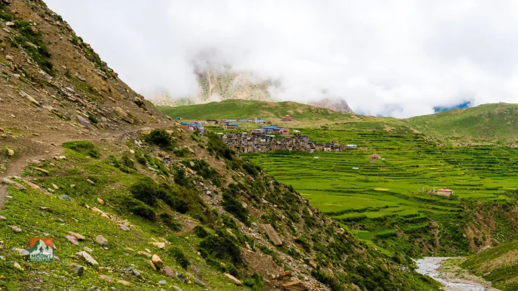 Zielona wioska tybetańska Nar w Nepalu